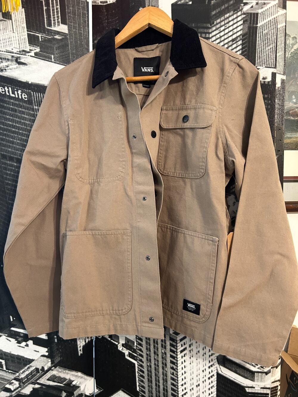 NWT Vans Drill Chore Coat Jacket Tan Canvas Corduroy Collar Workwear Size L